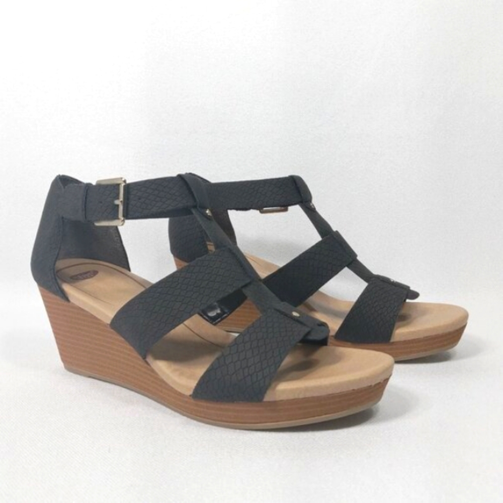 Dr.Scholls Women's Barton Wedge Black Sandals Size 8.5 - Picture 2 of 14
